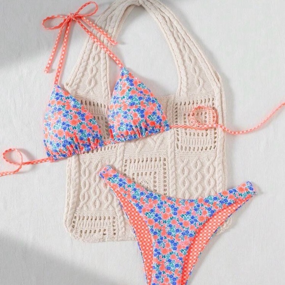 Other - Floral Bikini Set with Crochet Bag